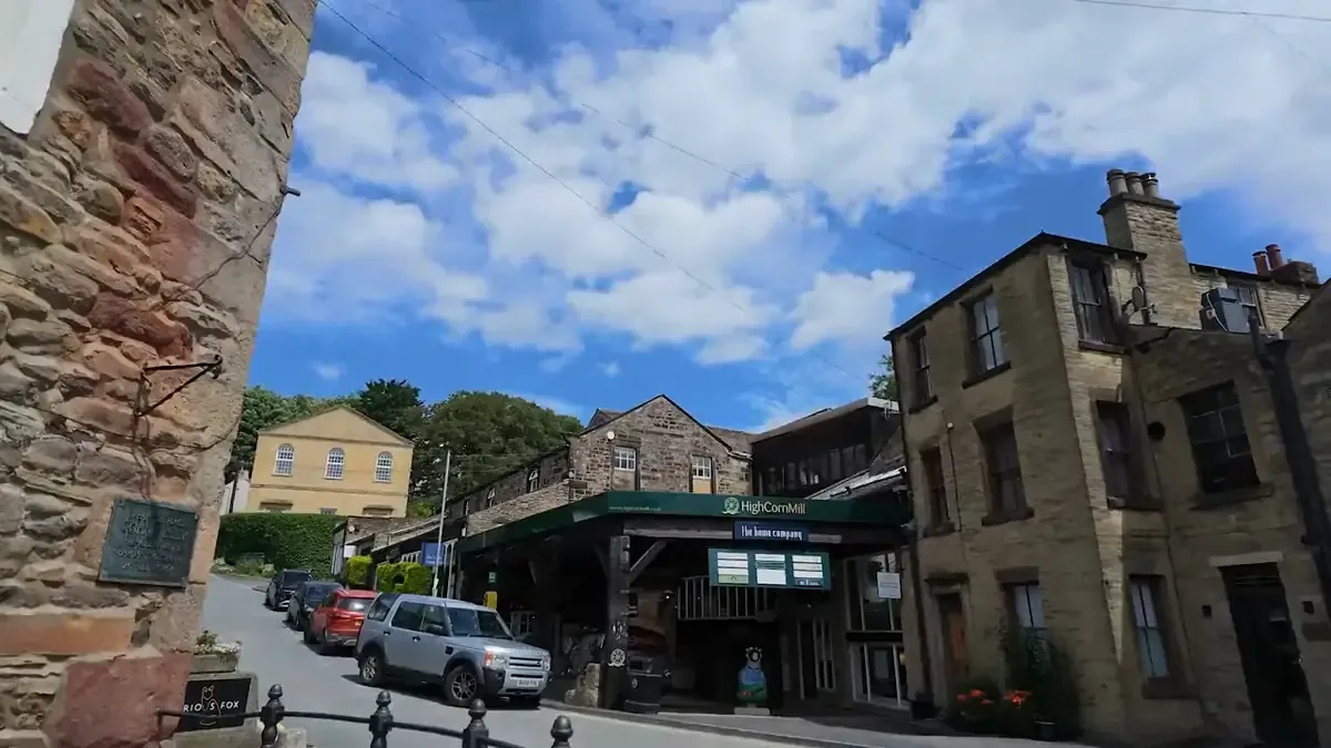High Corn Mill in Skipton, the entrance and courtyard under its sign
